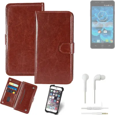 Produktbild von K-S-Trade 360° Hülle kompatibel mit Qilive Q4 5.5 inkl. Headphones braun Kunstleder Case BookCase WalletCase Kunstlederederhülle Handyhülle,