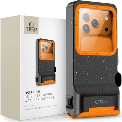 Produktbild von Wasserdichte Hülle für Smartphone 4,7-6,9", Tech-Protect IPX8 PRO Universal Diving Waterproof Case, Schwarz-Orange