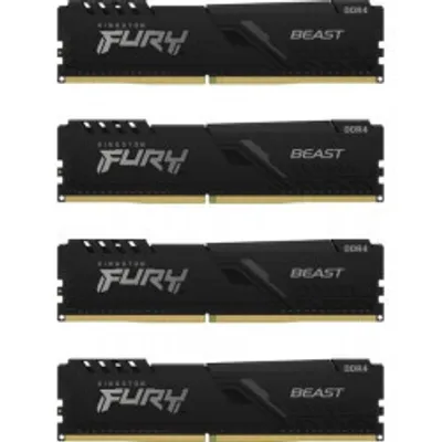 Zdjęcie produktu dla Kingston Technology FURY Beast 128GB 3600MT/s DDR4 CL18 DIMM (Zestaw 4) Black, 128 GB, 4 x 32 GB, DDR4, 288-pin DIMM