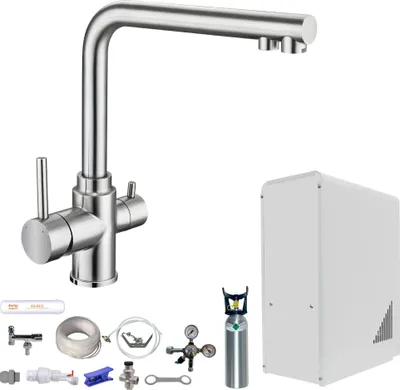 Produktbild von Sprudelwasser Tafelwasseranlage BieTal® BT-10U 3-Wege L Hahn Edelstahl & 2kg CO2