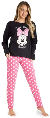 Obrázek produktu pro Pyžamo Disney pro dámy, dlouhé, motiv Stitch. Dámská pyžamová sada (černá/růžová, Minnie, velikost S)