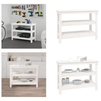 Immagine prodotto di vidaXL Banco da lavoro bianco 110,5x50x80 cm in legno di pino massiccio - Banco da lavoro - Banco da lavoro - Banco di stoccaggio - Banco di legno