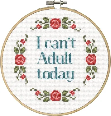 Produktbild von Dimensions Kreuzstich Set mit Stickrahmen "Can't Adult", Zählmuster, Diam 15,2cm
