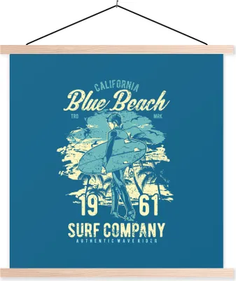 Produktbild von MuchoWow® Textilposter Surfbrett - Strand - Retro 120x120 cm mit holzfarbenen Rahmen - Textil-Poster