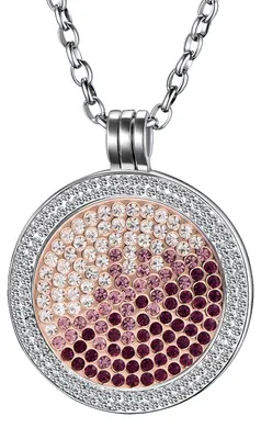 Produktbild von Morella Damen Halskette 70 cm Edelstahl und Zirkonia Anhänger mit Coin Zirkoniasteine violett-rosa-silber 33 mm im Schmuckbeutel