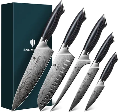 Produktbild von SANMEIHO Küchenmesser Set Japanisch 5-Teilig Pulverstahl, Profi Messer Set