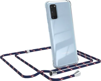 Produktbild von EAZY CASE Handykette kompatibel mit Samsung Galaxy S20, Handyhülle mit Umhängeband, Handykordel, Schutzhülle Clear, Band in Blau