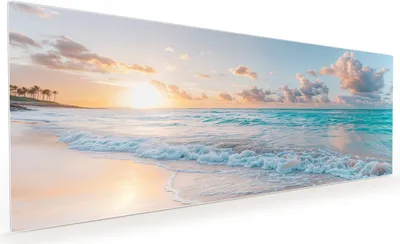 Produktbild von Küchenrückwand Spritzschutz Glas mit Motiv Sonnenaufgang Strand 40 x 40 cm