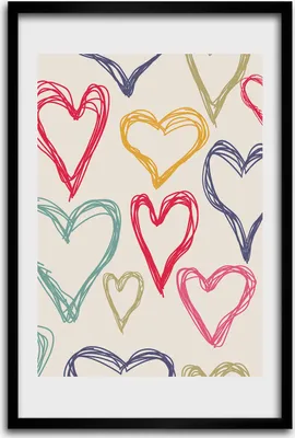 Produktbild von Bild - Bilderrahmen - 40 cm x 60 cm - MDF - Rahmen - Wandkunst - Bunte Herzen
