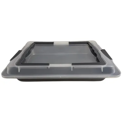 Produktbild von Backblech mit Deckel und Tragegriffen 42,5 x 29,5 x 7,5 cm Anthrazit Backform Hitzebeständig bis 230 °C Kuchenblech