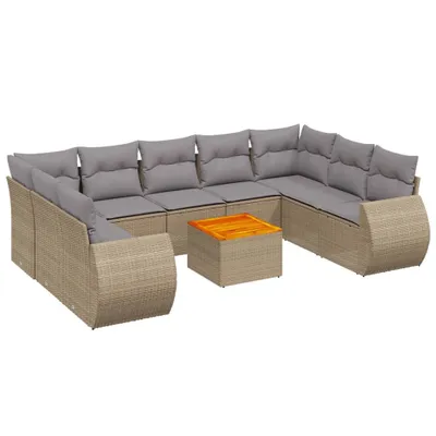 Produktbild von 10-tlg. Garten-Sofagarnitur mit Kissen Beige Poly Rattan