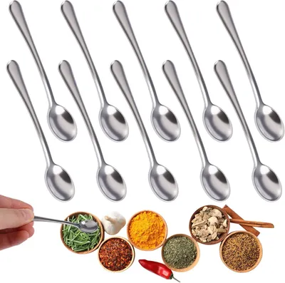 Produktbild von Set mit 10 Mini-Edelstahllöffeln 7,5 x 1,6 cm – Gewürze, Salz, Zucker, Honig – niedliche Mini-Löffel