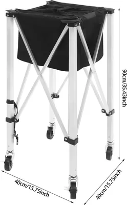 Produktbild von Tennisball-Sammelwagen - Ballkorb Trolley - Für 150–170 Bälle - 4 Rollen Mit Bremsen - Abnehmbare Oxfordstoff-Tasche - Für Tennis Und Pickleball Training - Schwarz
