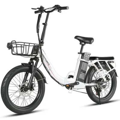 Imagen del producto de Bicicleta eléctrica plegable CY20 Pro-FT de 20 pulgadas, ideal para uso urbano y desplazamientos, con batería de 48 V y 13 Ah, capacidad de carga máxima de 150 kg, frenos de disco mecánicos dobles y color blanco