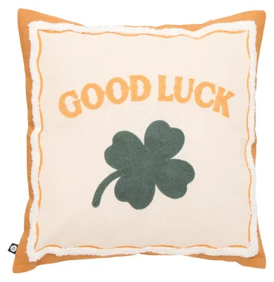Produktbild von Dekoratives Kissen aus bestickter Baumwolle mit der Aufschrift „GOOD LUCK“