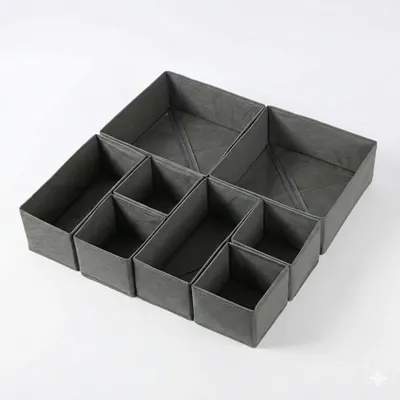 Schubladen-Organizer-Set 8-teilig, Vliesstoff, grau