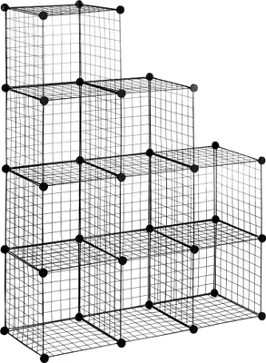 Image de HOMCOM Étagère modulable meuble de rangement cube avec 9 compartiments, étagère cube DIY en treillis métallique pour salon, chambre à coucher, noir