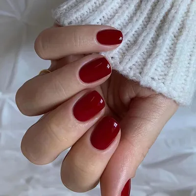 Image de Ongles artificiels courts, forme squoval, couleur rouge bordeaux, finition brillante, avec colle pour ongles, modèle AZ13