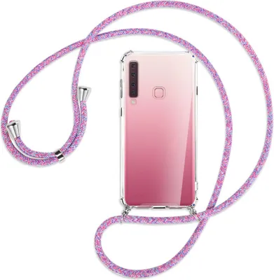 Produktbild von Handykette Backcover-Schutzhülle mit Band (Metall silberfarben) für Samsung Galaxy A9 2018 - lila/rosa/blau
