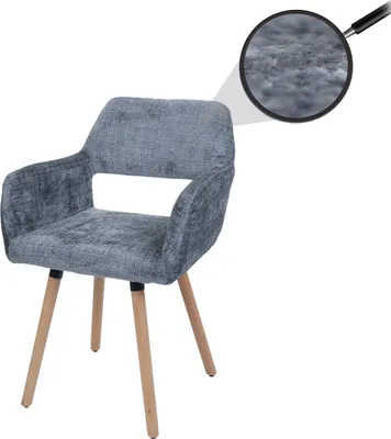 Zdjęcie produktu dla Krzesło do jadalni HWC-A50 II, krzesło do kuchni krzesło tapicerowane, tkanina drewniana/tkanina szenilowa (465g/m²)   ~ ciemnoszary