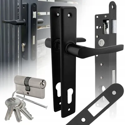Produktbild von Nati Zauntor-Set – Schwarzer Griff 90°, Schloss 90/22, Zylinder 30/30