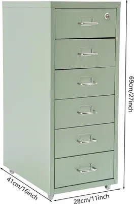 Produktbild von Metall Aktenschrank - Rollcontainer Büro - 6 Schubladen - Abschließbar - Für Home Office - 28x41x69 cm - Grün