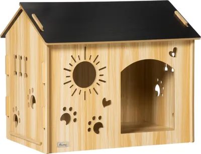 Image de Niche pour chien - Niche pour petits chiens - Porte d'entrée - MDF - 69 x 50 x 58,5 cm - Chêne
