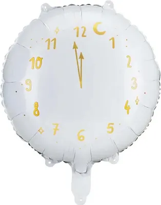 Imagen del producto de Globo de aluminio de 18 pulgadas (45 cm de diámetro) con la inscripción "Feliz Año Nuevo" y un diseño de reloj