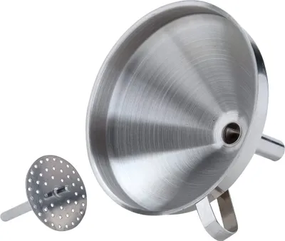 Produktbild von Fackelmann Trichter Ø 14 cm, Einfülltrichter für Flaschen und Gläser mit Siebeinsatz (Farbe: Silber)
