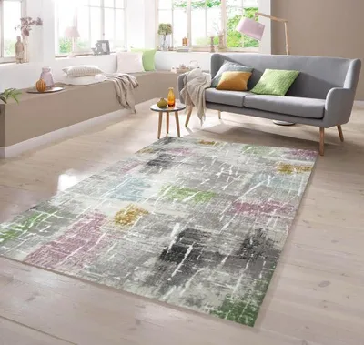 Produktbild von Designer Teppich in Lila Beige Grün Blau Größe - 80 x 300 cm