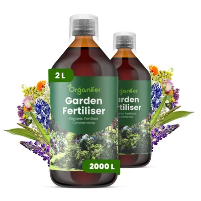 Produktbild von Gartendünger Flüssigdünger 2x1L – 2-1-8 NPK – Flüssig-Pflanzendünger für Blühpflanzen im Garten – Organifer
