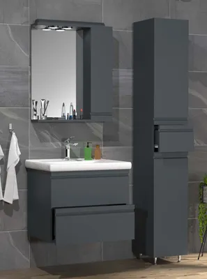Produktbild von VCM 4-tlg. Waschplatz Waschtisch 60 cm Badmöbel Set Waschbecken grifflose Schublade Spiegelschrank Hochschrank Silora L
