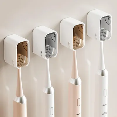 Produktbild von Zahnbürstenhalter Wandmontage Selbstklebend mit Abdeckung 4 Stück Grau Braun