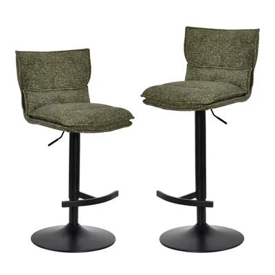 Productafbeelding van Duhome barkruk, set van 2, in hoogte verstelbaar, draaibaar, bekleed met bouclé, met voetsteun. Geschikt als keukenkruk voor bistro, bar of keuken, kleur: groen