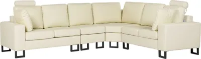 Produktbild von BELIANI Ecksofa Hellbeige Echtleder L-Förmig Linksseitig mit Höhenverstellbaren Kopfstützen Metallgestell Silber Modern Wohnzimmer Ledersofa