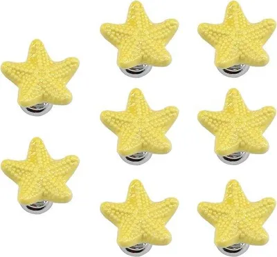 Produktbild von Set aus 8 keramischen Griffen mit Sternform und Metallbasis, für Schrank und Garderobe - Set aus 8 Meeresgriffen