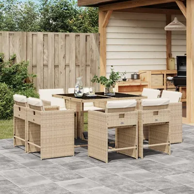 Obrázek produktu pro Maison Exclusive - 9dílný zahradní jídelní set s poduškami béžový polyratan