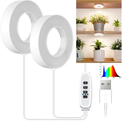Obrázek produktu pro 9CM rostlinná lampa LED plné spektrum rostlinné světlo pro vnitřní rostliny stropní rostoucí lampa s 6/12/16 hodinami 3 režimy světla, 5 úrovní stmívatelných světelných zdrojů