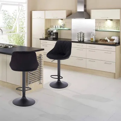 Produktbild von 2er Set Barhocker mit Lehne aus Samt - Barstuhl, Tresenhocker Küchenhocker Chorm-Schwarz