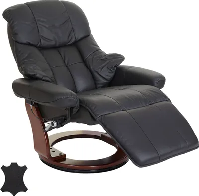 Produktbild von MCA Relaxsessel Windsor 2, Fernsehsessel Sessel, Echtleder 150kg belastbar  schwarz, Walnuss-Optik