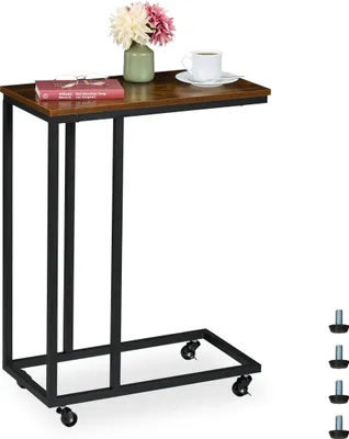 Immagine prodotto di Tavolino Relaxdays a forma di C, 79x60x30 cm (LxPxA), con rotelle, tavolino da affiancare alla poltrona, design industriale, marrone/nero