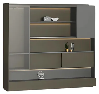 Produktbild von Büroschrank Regalwand Modern Schwarz Grau LED Beleuchtung Stauraum Organizer