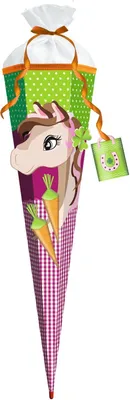 Produktbild von 3D Bastelschultüte Pferd Huppi 80 cm 6-eckig Rot(h)-Spitze Filzverschluss