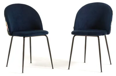 Produktbild von Set 2 gepolsterte Esszimmerstühle aus dekoriertem Samt, Metallbeine, elegantes Design für Küche, Esszimmer, Bar und Restaurants SARA - Flamingo/Dunkelgrau