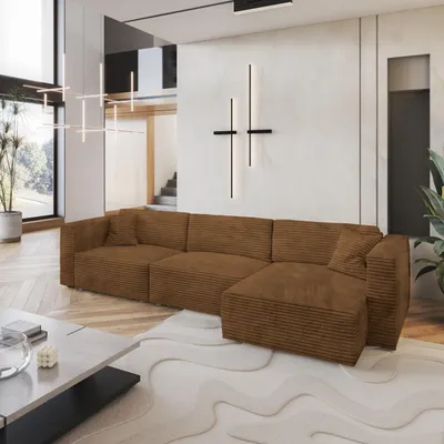 Produktbild von Masseno Ecksofa TOLMO mit Schlaffunktion L-Form, Sofa mit Bettkasten, Wohnzimmersofa, Couch, Soffa, Bettsofa, Couchgarnitur- Orange, TILIA 56