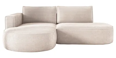 Produktbild von Ecksofa mit Schlaffunktion PIANO, Cord Sofa 180x267 cm, Schlafsofa L-Form, Couch mit Bettkasten, Polsterecke, Wohnlandschaft - Cremig PS100 Links