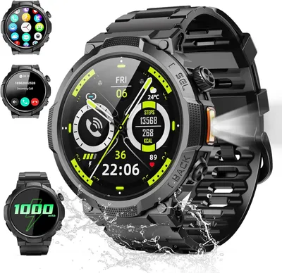 Produktbild von Smartwatch Herren Damen, 1.53" HD 1000mAh Militär Smart Watch mit Telefonfunktion, 100+Sportmodi Fitnessuhr Tracker, IP68 Wasserdicht Sportuhr, Herzfrequenz Schlafmonitor Schrittzähler Android iOS