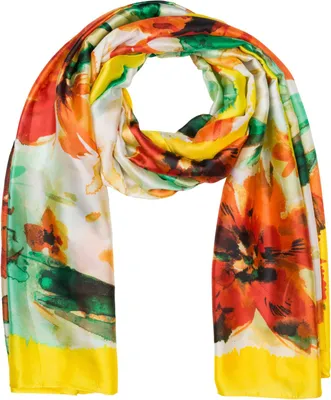 Produktbild von styleBREAKER Damen Schal mit buntem Blumen Muster im Aquarell Stil, Seidig leichtes Tuch 01016238
