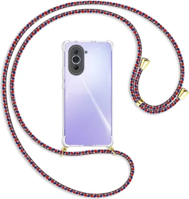 Produktbild von Handykette Backcover-Schutzhülle mit Band (Metall goldfarben) für Huawei nova 10 (NCO-AL00, 6.67'') - silber/blau/rot