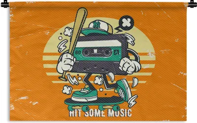 Produktbild von MuchoWow® Wandteppich Wandbehang Kassettenkassetten - Baseballschläger - Vintage 60x40 cm Tapisserie Dekoration Wandtuch - Wanddekorationen